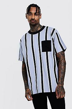 Boohoo Stripe Loose Fit T-shirt With Extended Neck