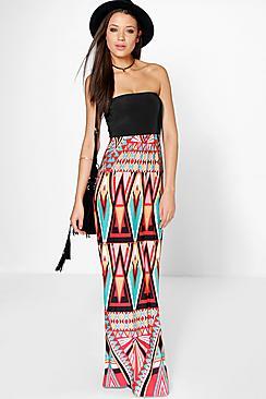 Boohoo Tall Lani Bandeau Printed Maxi Dress