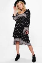 Boohoo Cora Placement Print Wide Sleeve Smock Dress Multi