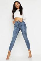 Boohoo All Sizes High Waisted Stripe Skinny Jean