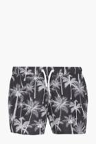 Boohoo Palm Print Short Swim Shorts Black