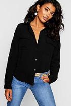 Boohoo Woven Large Pocket Roll Sleeve Blouse