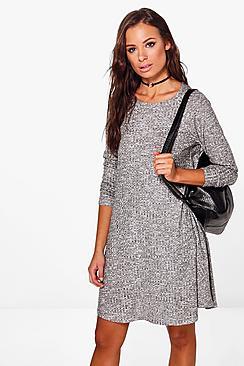 Boohoo Grace Rib Knit Swing Dress