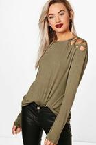 Boohoo Emilie Long Sleeve Strap Shoulder Tee