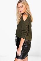 Boohoo Diana Marl Cold Shoulder Moss Stitch Jumper