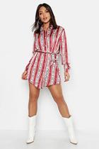 Boohoo Nautical Chain Print Belted Shirt Dress