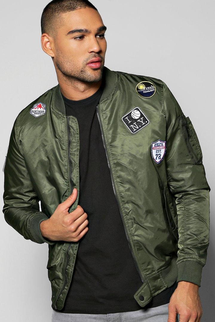 Boohoo Badged Ma1 Bomber Khaki