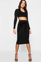 Boohoo Notched Neck Rib Top + Midi Skirt Co-ord