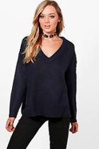 Boohoo Libby V-neck Loose Fit Side Seam Jumper