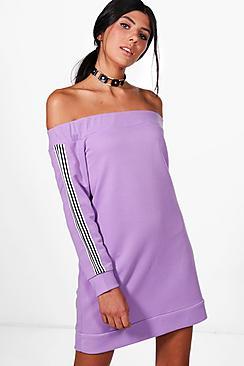 Boohoo Em Off Shoulder Rapr Detail Sweat Dress