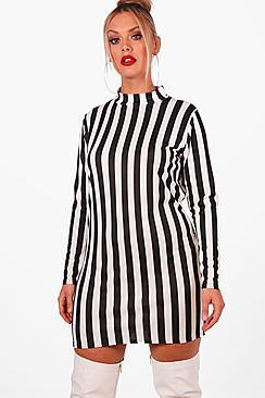 Boohoo Plus Lorna Stripe High Neck Bodycon Dress