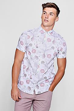 Boohoo Faded Floral Print Short Sleeve Shirt