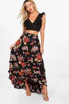Boohoo Olivia Woven Floral Chiffon Tiered Maxi Skirt