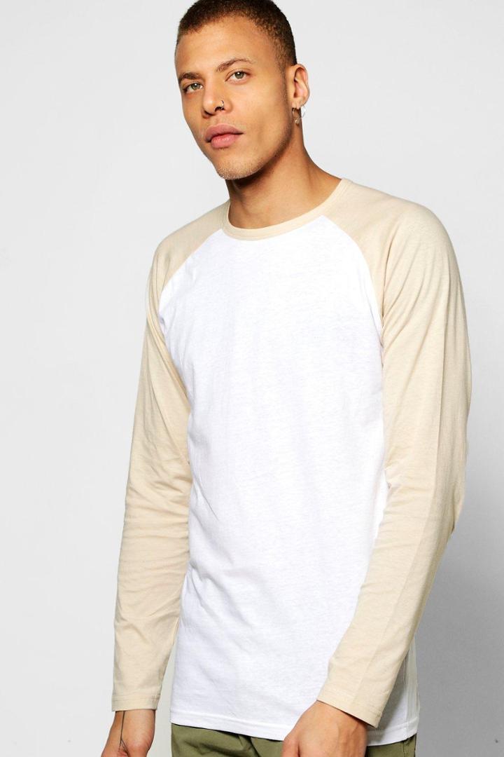 Boohoo Long Sleeve Raglan T Shirt Stone