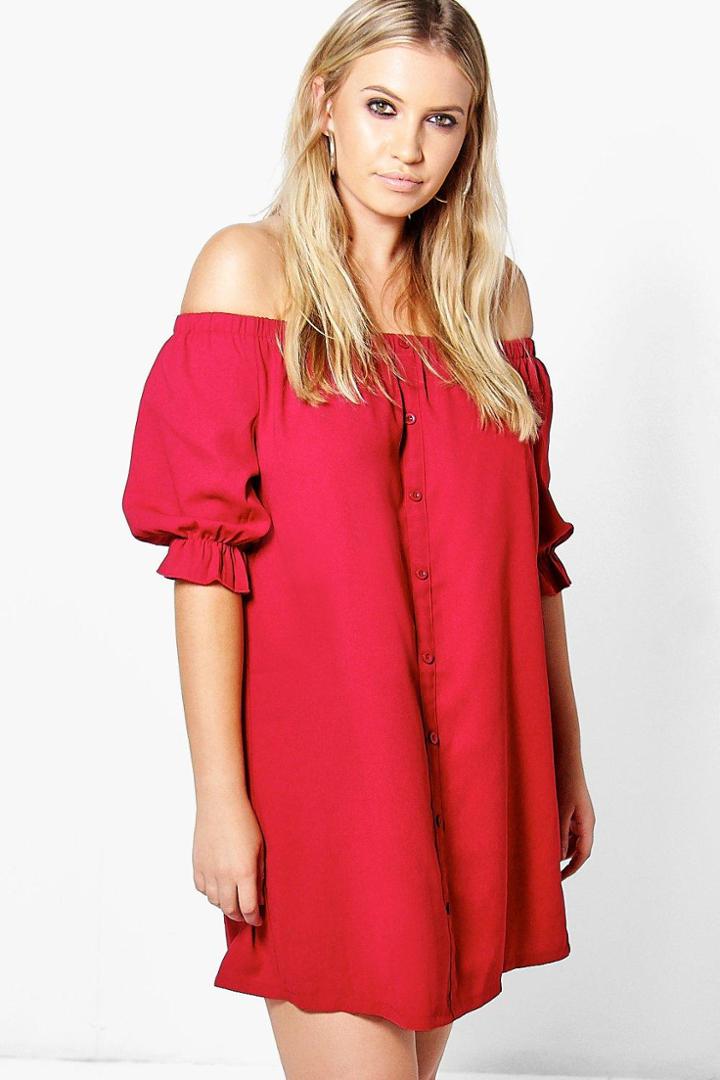 Boohoo Plus Emmie Off The Shoulder Shift Dress Merlot