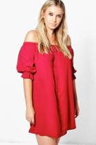 Boohoo Plus Emmie Off The Shoulder Shift Dress Merlot