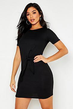 Boohoo Knot Front Long Sleeve Shift Dress