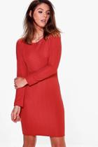 Boohoo Aiyana Long Sleeve Bodycon Dress Rust