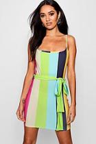 Boohoo Petite Multi Stripe Strappy Bodycon Dress