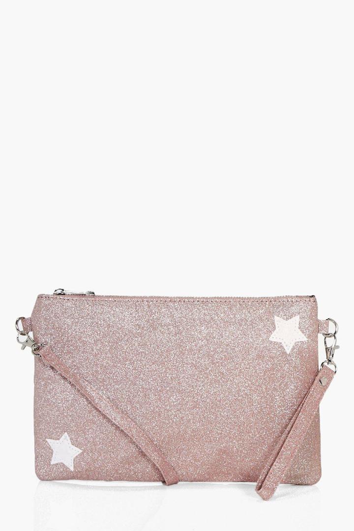 Boohoo Hannah Glitter Star Clutch Nude