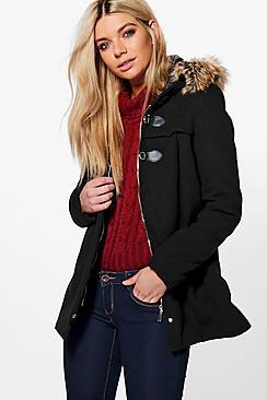 Boohoo Alexandra Buckle Front Faux Fur Coat