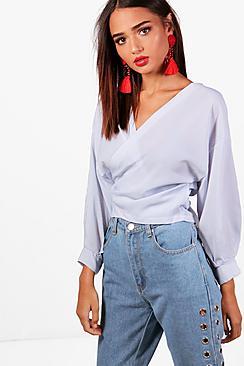 Boohoo Paige Wrap Over Stripe Shirt