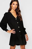 Boohoo Horn Button Through Balloon Sleeve Shift Dress