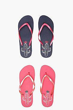 Boohoo Holly Cactus Print 2 Pack Flip Flops