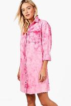 Boohoo Sophia Raspberry Acid Wash Denim Shirt Dress