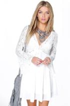 Boohoo Selma Corded Lace Button Woven Smock Dress Ivory