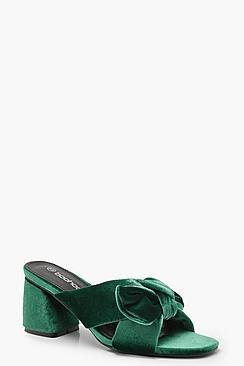 Boohoo Velvet Bow Flared Heel Mules