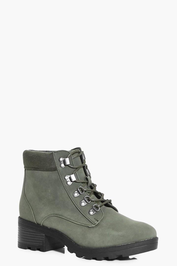 Boohoo Angel Zip Trim Cleated Hiker Boot Khaki