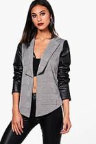Boohoo Maddie Check Contrast Pu Sleeve Blazer