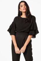 Boohoo Freya Ruffle Sleeve Top Black