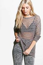 Boohoo Isabelle Slash Neck Asymmetric Loose Stitch Jumper