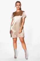 Boohoo Plus Lara Satin Luxe Shift Dress Stone