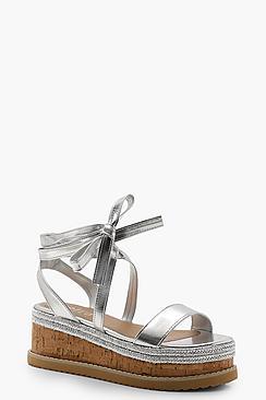 Boohoo Gracie Flatform Espadrille Tie Up Sandals