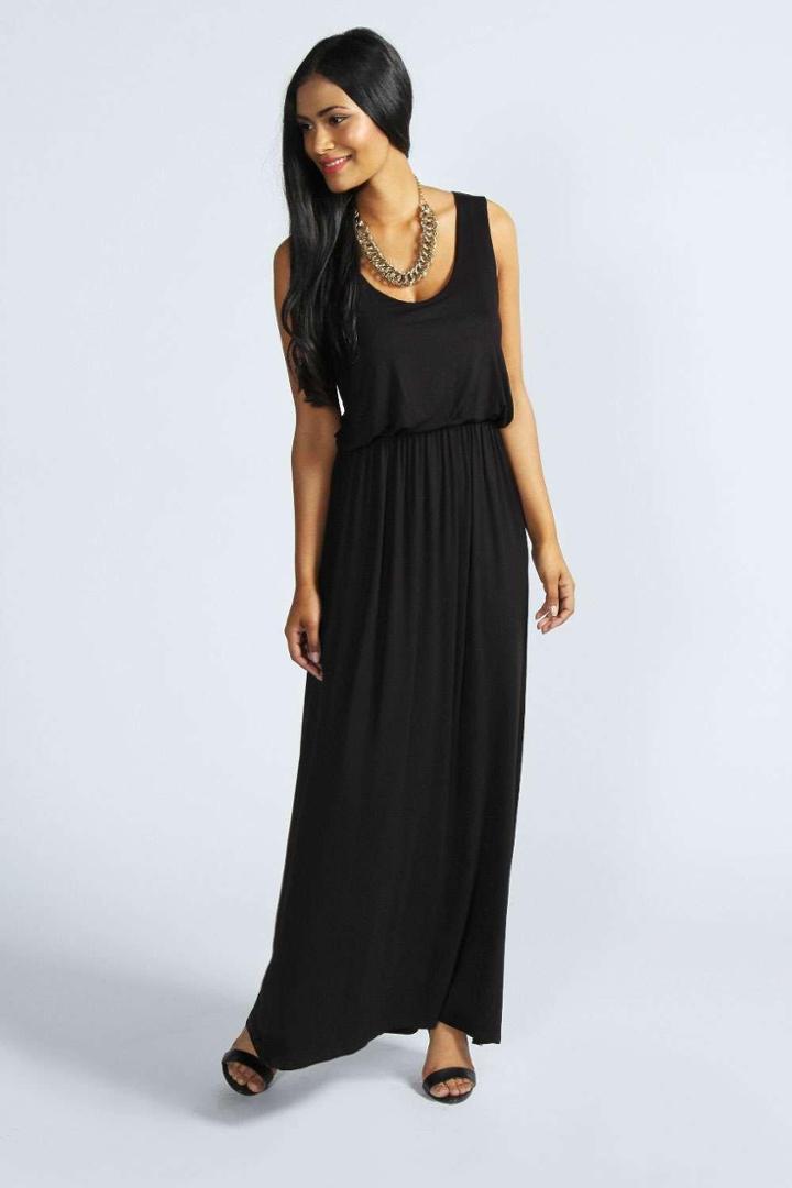 Boohoo Serena Bagged Over Racer Back Maxi Dress Black