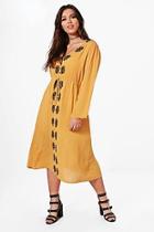 Boohoo Plus Tilly Contrast Woven Embroidered Midi Dress