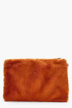 Boohoo Maisy Faux Fur Ziptop Clutch