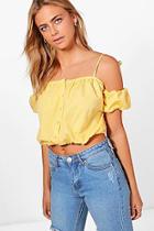 Boohoo Cold Shoulder Ruched Woven Crop