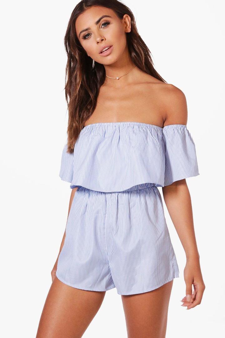 Boohoo Petite Summer Frill Sleeve Off The Shoulder Playsuit Multi