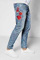 Boohoo Skinny Fit Rose Embroidered Denim Jeans