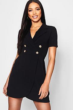 Boohoo Mock Horn Button Utility Blazer Dress