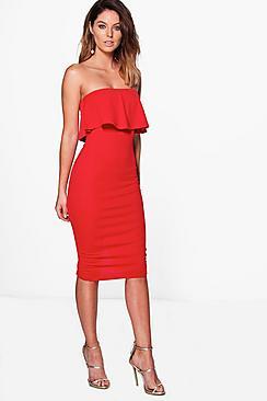 Boohoo Jasmine Bandeau Frill & Tie Waist Midi Dress
