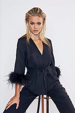 Boohoo Premium Feather Trim Blazer Jacket