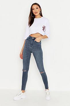 Boohoo Tall Vintage Wash Rip Knee Jeans