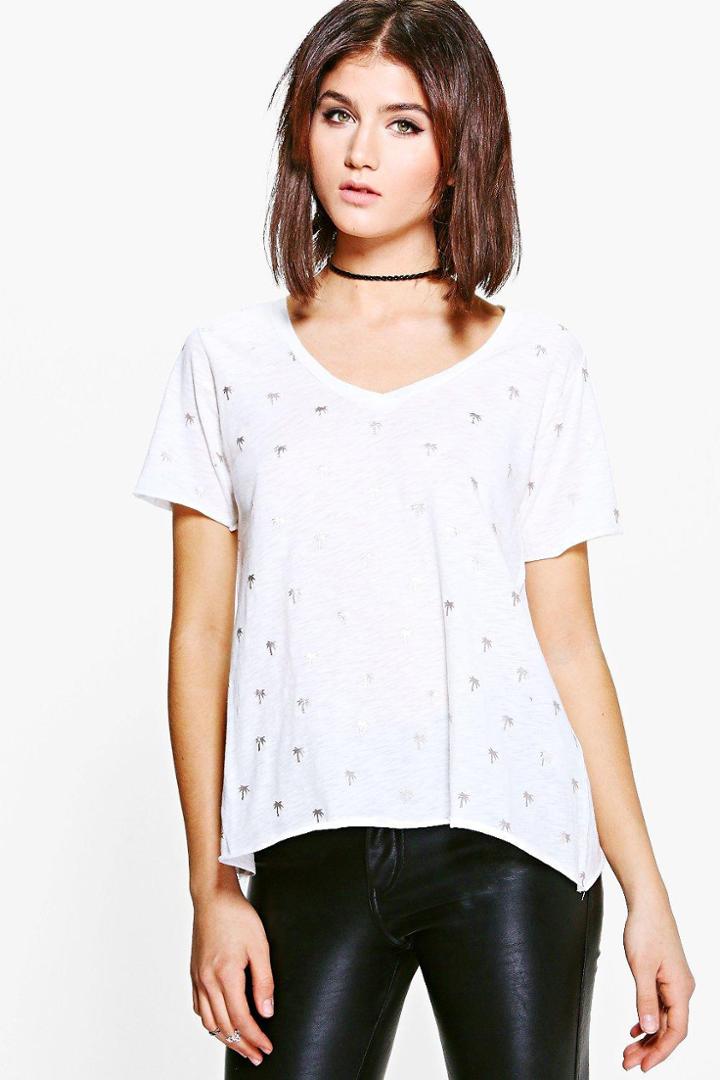Boohoo Molly Burnout Foil Palm Print T-shirt White