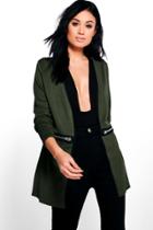 Boohoo Phoebe Zip Waffle Jacket Khaki