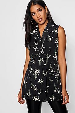 Boohoo Ditsy Floral Sleeveless Blazer